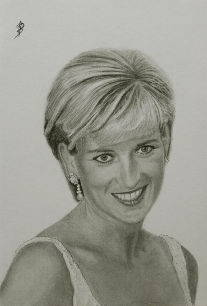 Portrait drawing Lady Diana 1997. Dit is een van de beste portretten van Lady Di